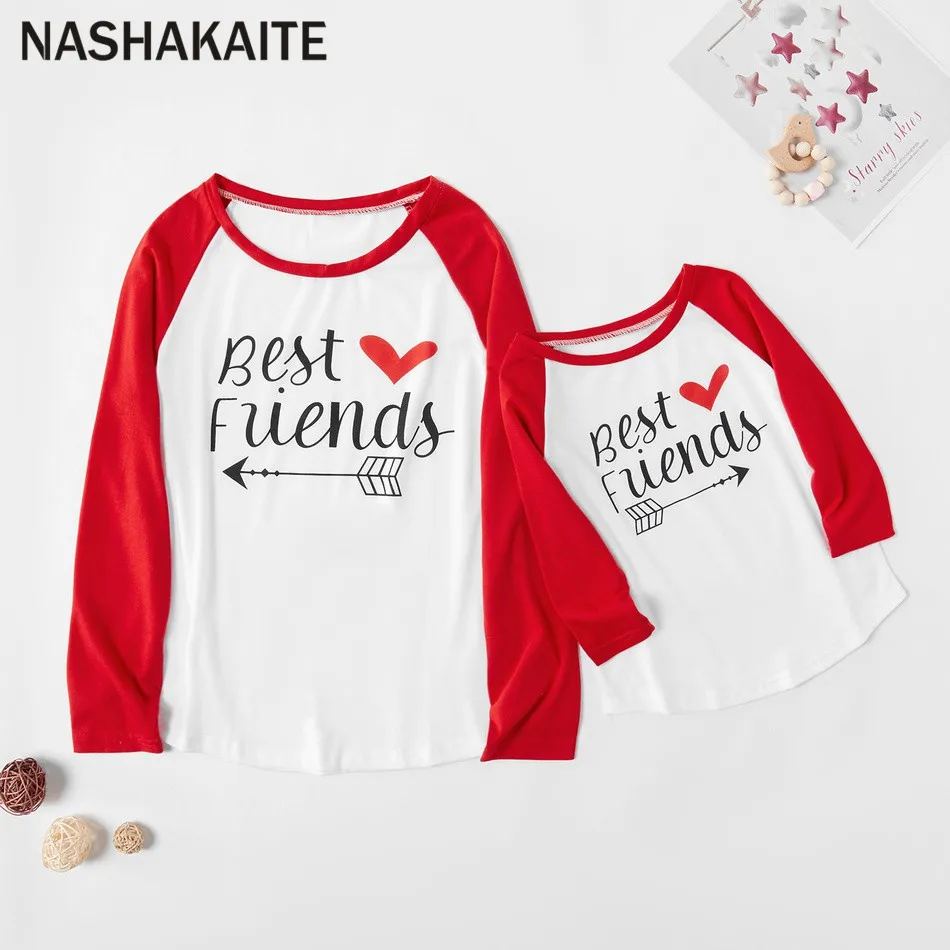 NASHAKAITE одежда «Мама и я», топы с длинными рукавами и надписью «LOVE», семейная футболка - Цвет: Red D