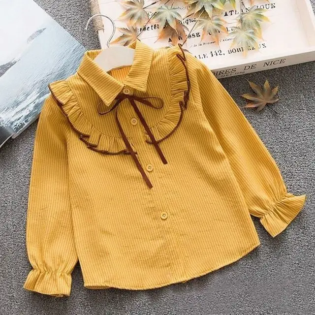 New Spring Summer 2020 Cotton Blouse for Big Girls Striped Clothes Children Long Sleeve School Girl Shirt Kids Tops 2-8 Years 4