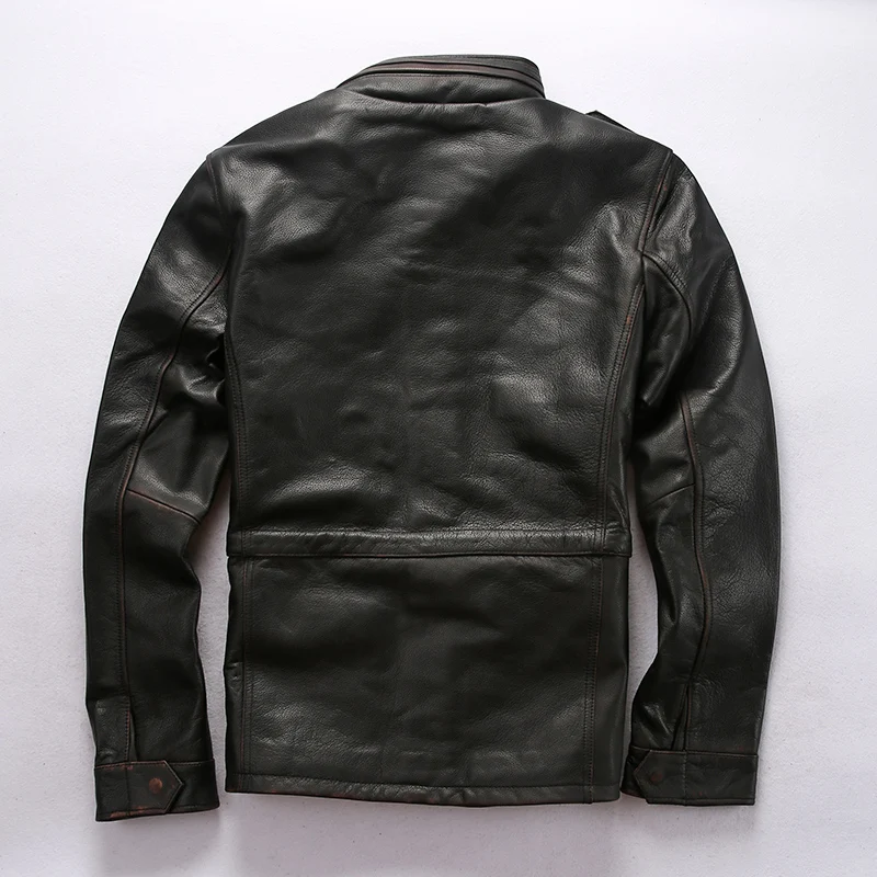 60% OFF 2123 Read Description! Asian size Army genuine leather M65 outerwear cow leather jacket cowhide leather rider jacket