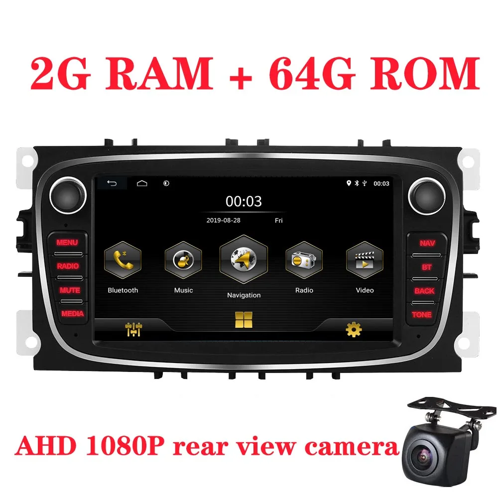 B-2G-64G-1080P 2 Din 7 ''Android для Ford Focus 2 S-Max Mondeo MK4 Galaxy C-Max стерео автомагнитолы gps навигация автомобильный android мультимедийный плеер - Цвет: B-2G-64G-1080P