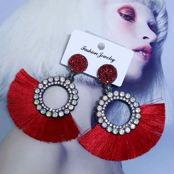 

Tassel Earrings Women Fashion Drop Earrings Jewelry Earrings Punk Rhinestone red Earrings Bohemian Round Earrings statement