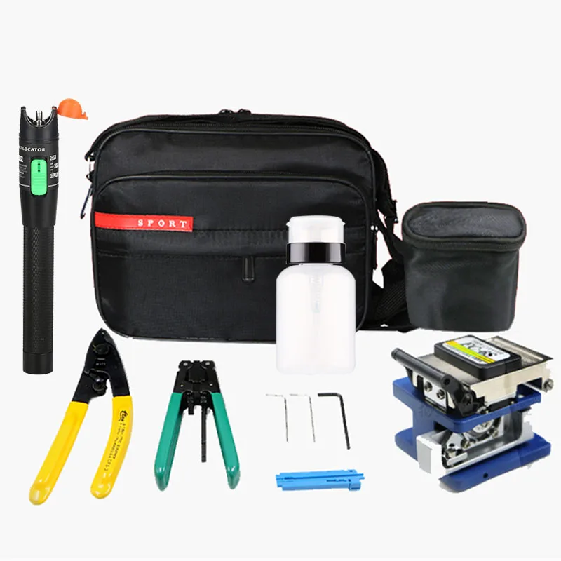 ftth cold junction tool sheath cable tool set optical power meter red light integrated fiber cutter Fiber Optic Tools Kits 9 in 1 FTTH Fiber Optic Tool Bag +Fiber Stripper+ fc-6s Fiber Cleaver+ Miller+30KM VFL Light Pen