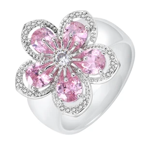 Роскошный большой цветок Керамика кольца для Для женщин с блестящие красные стразы Китая по оптовым ценам модные свадебные украшения подарок - Цвет основного камня: White Pink