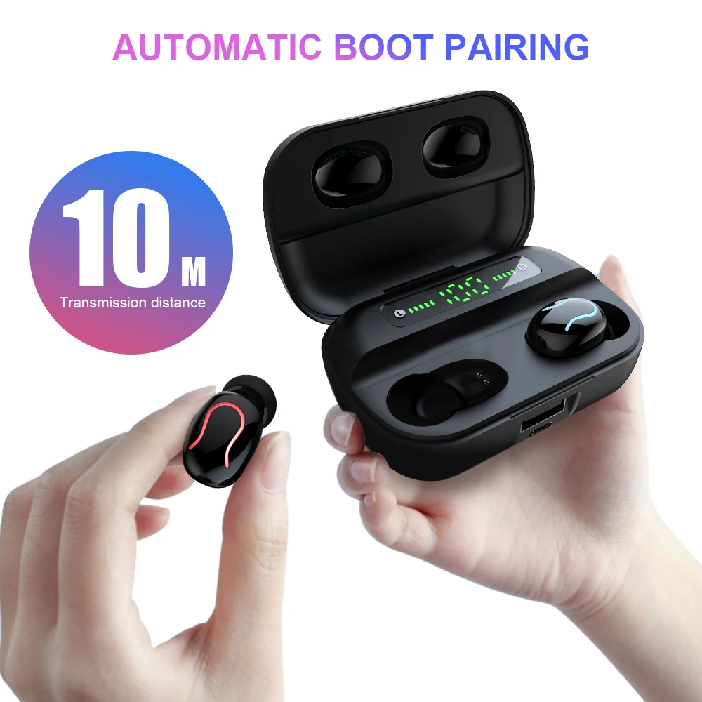 Wireless TWS Bluetooth 5 0 Earphone 9D Stereo IPX7 Waterproof Earbuds with LED Smart Power Bank Charging Box for iphone xiaomi