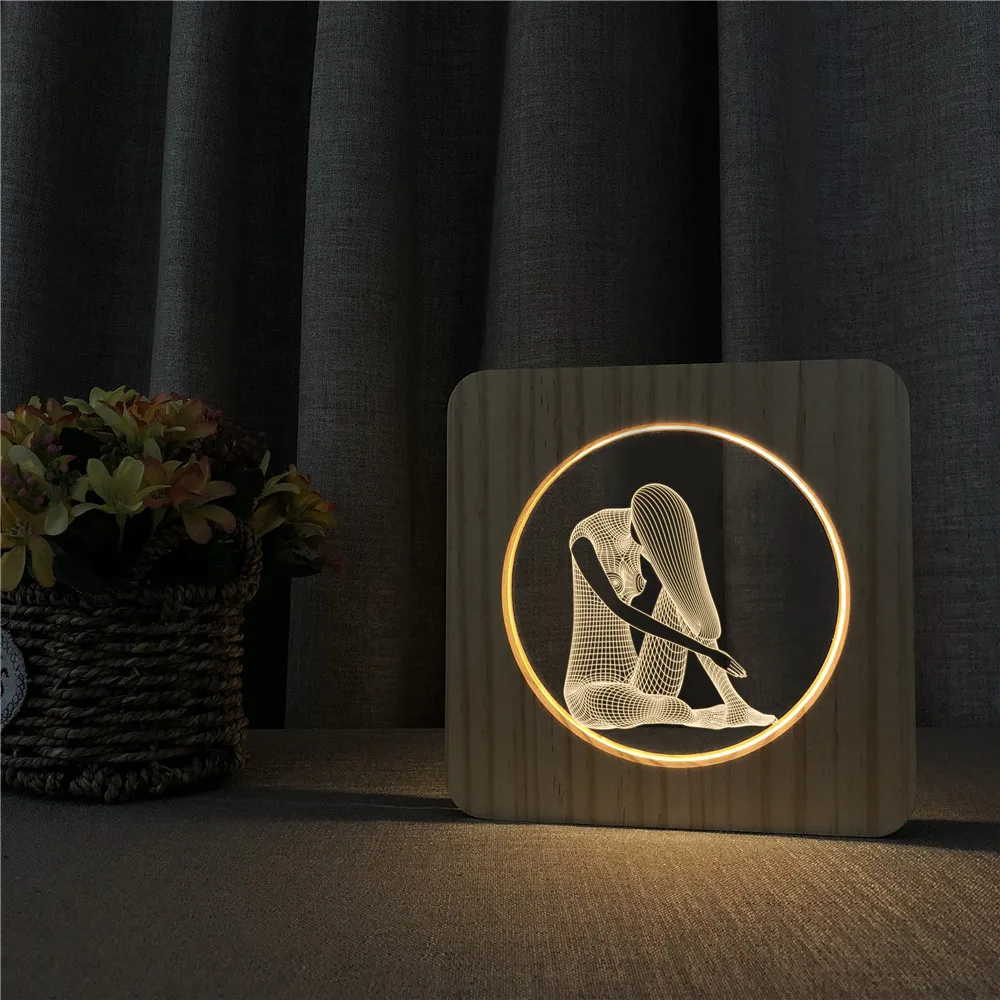 Yoga Lady 3D USB LED Arylic ABS Lamp Table Light Switch Control Carving for Children's Room Decoration Dropshipping | Лампы и
