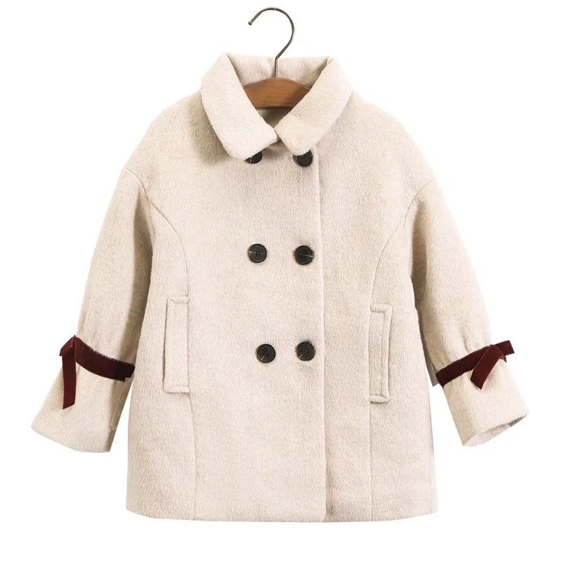 Детские куртки для девочек осенне-зимнее шерстяное пальто для девочек, Подростковый пиджак плотная теплая верхняя одежда для детей от 4 до 12 лет
