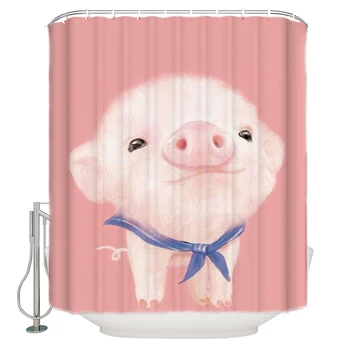 

Lovely Pig Cute Shower Curtain Bathroom Curtain Home Decoration Pink Girl Heart