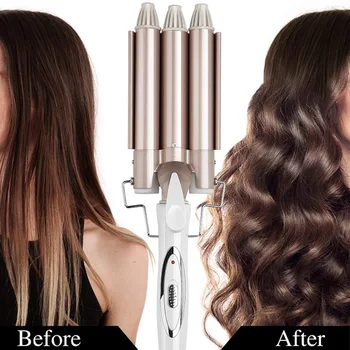

Hair Curling Iron Ceramic Three Tube Ripple Hair Curler Hair Waver Styling Tools Large Diameter Anti-Static Anti-Scald