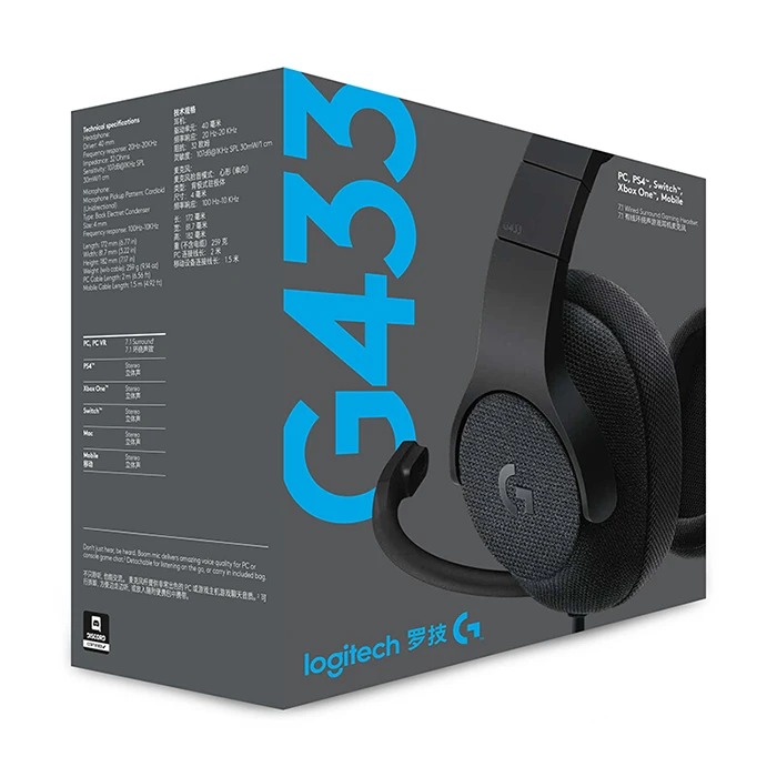 Игровая гарнитура logitech G433 7,1 SURROUND для всех геймеров, проводные гарнитуры с микрофоном для ПК, PS4, Xbox, nintendo Switch, VR, PC, E-sport - Цвет: Черный