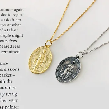 

1PC Real. 925 Sterling silver RETRO/ Gold The Virgin Mary Pendant Holy Mother Oval Necklace Gift pray Jewelry TLX973