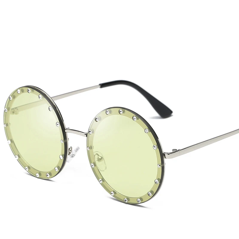 ProudDemon модные классические круглые солнцезащитные очки блестящая Алмазная оправа для женщин Брендовые очки Дизайнерские мужские женские Оттенки UV400 - Цвет линз: 1852 SILVER GREEN