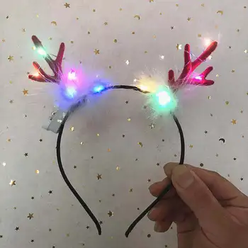 

LED Glowing Light Christmas Headband Hair Band Elk Ear Deer Reindeer Party Santa Xmas Hair Band Clasp Headwear Navidad