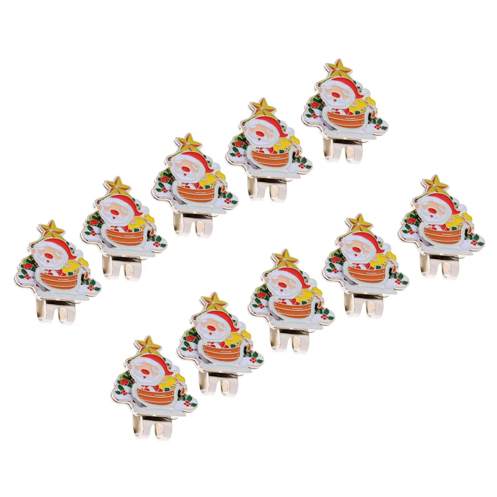 10 X Portable Alloy Santa Claus Christmas Tree Golf Ball Marker And Hat Clip