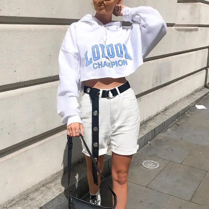 

Fashion Women Hoodies Short Sweatshirts Long Sleeve Hooded Sweatshirt Letter Print Hooded Pullover Tops For Female