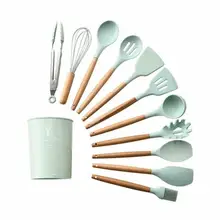 12 шт набор силиконовых кухонных принадлежностей с антипригарным шпателем лопата с деревянной ручкой набор кухонных инструментов с ящиком для хранения кухонные инструменты