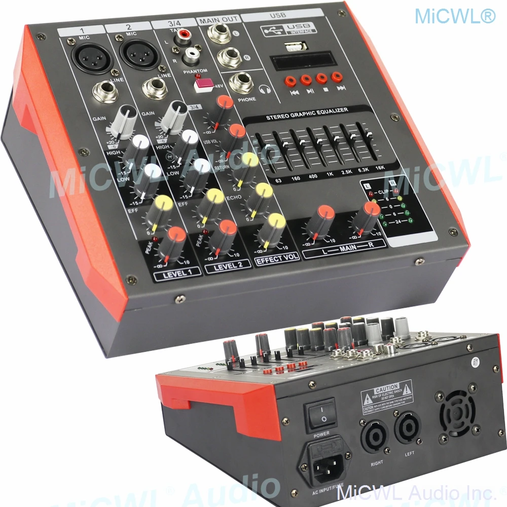 Portable Mini 400W Amplifier Bluetooth Power Mixer Mixing Console 4 Channel Karaoke Music Live Mixer 2 Channel  AMP