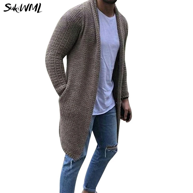 

SUKIWML Cardigan Sweater Men 2019 Men Solid Knitted Long Sweaters Autumn Men Slim Fit Streetwear Overcoat Sweater Size M-3XL