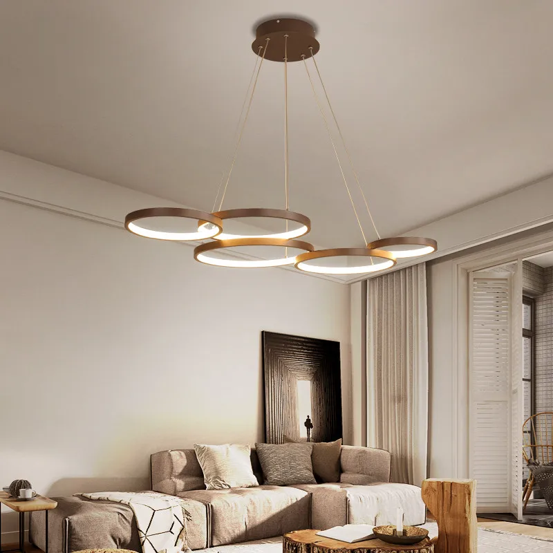 Скандинавский светильник, Креативный светодиодный светильник, алюминиевая коричневая современная люстра для гостиной, столовой, подвесной светильник