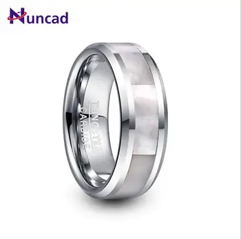 

NUNCAD 8mm Wide Tungsten Carbide Ring Men's Wedding Ring Steel Color Inlay White Mother-of-pearl Tungsten Steel Ring T232R
