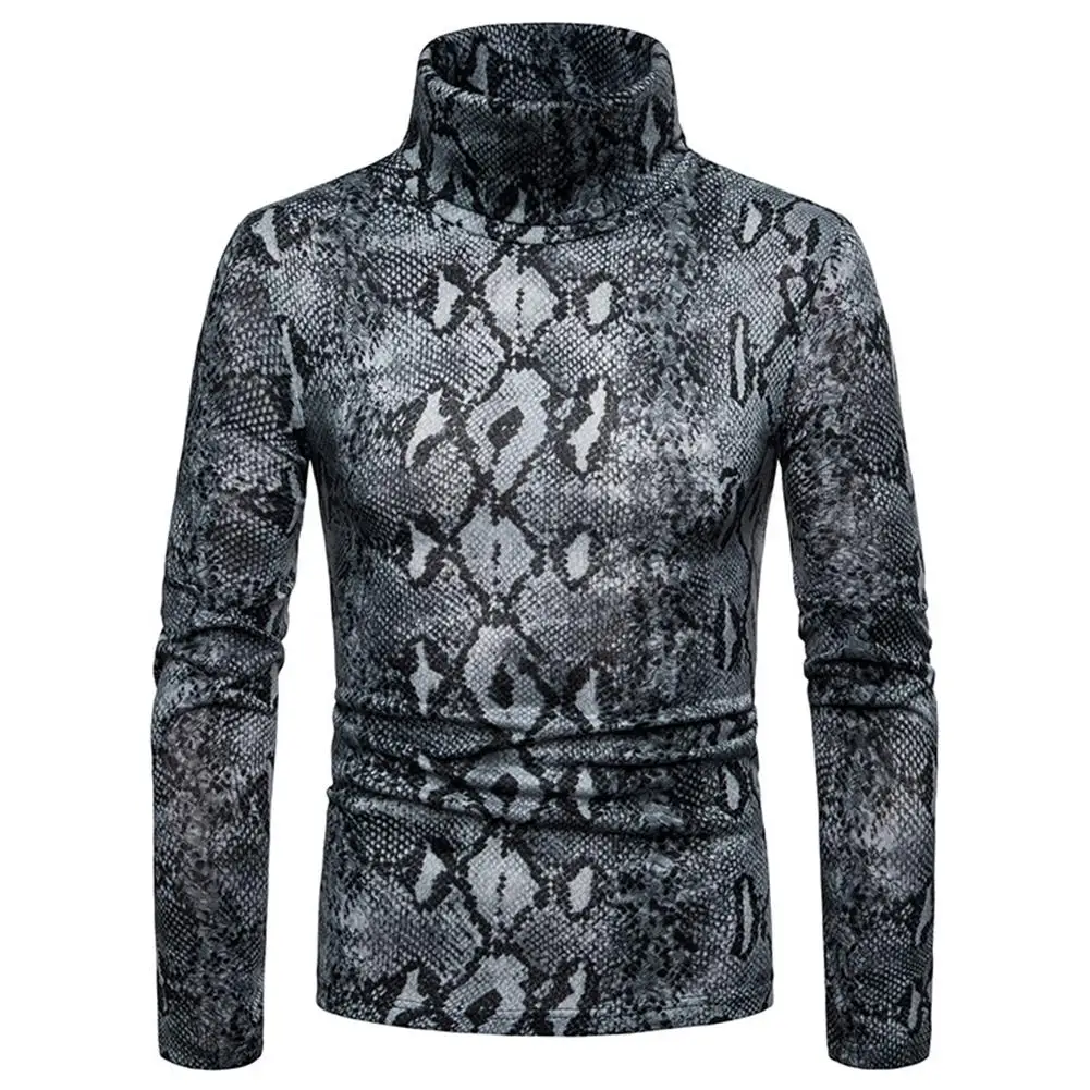 

MISSKY Men Sweater Snake Skin Warmth High Coller Large Size Casual Pullover Sweater for Winter Autumn Male Tops
