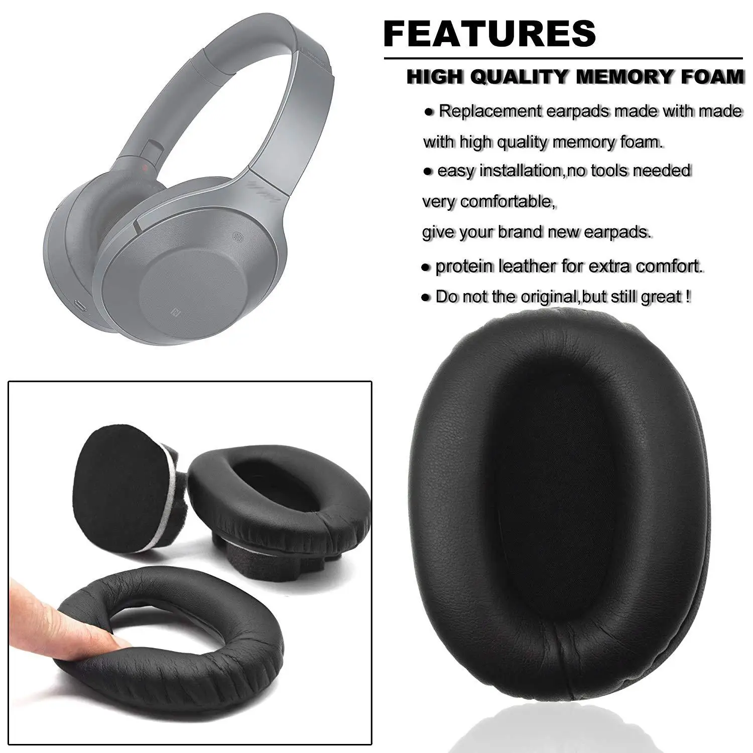 Replacement Earpads For Sony Mdr 1000x Wh 1000xm2 Headphones Foam Earmuffs Ear Cushion Accessories Earphone Accessories Aliexpress