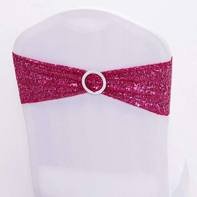 Quality Shiny Sequin Rose Gold Stretch Bands With Round Buckle For Wedding Events Party Decoration Spandex Chair Sashes