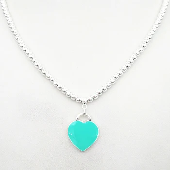 

925 sterling silver summer classic brand exclusive blue enamel heart-shaped necklace jewelry holiday gift free shipping
