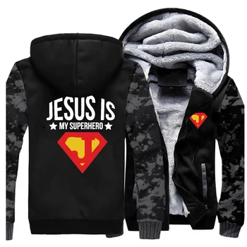 

Keep Warm Winter Jesus Is My Superhero Print Jackets 2020 New Hoody Leisure Sweatshirt Men Jacket Streetwear Long Sleeve Hoodies