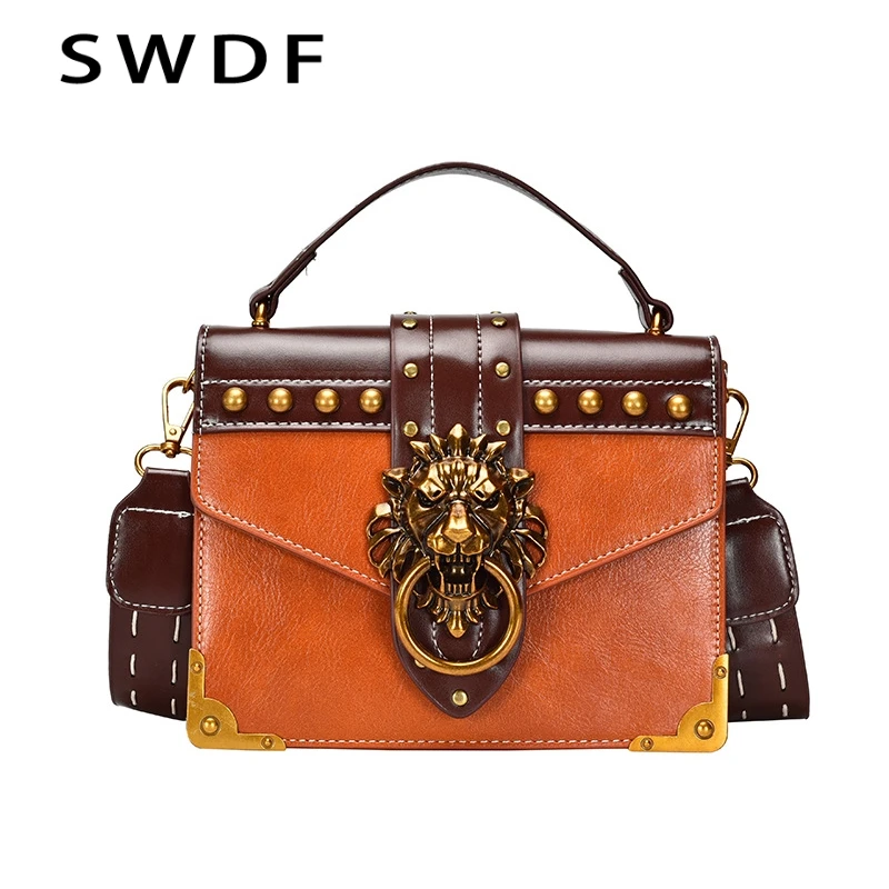 

SWDF New Crossbody Bag For Women Metal Lion Head Rivet Luxury Handbags Women Bags Designer Clutch High Quality Messenger Bag Sac