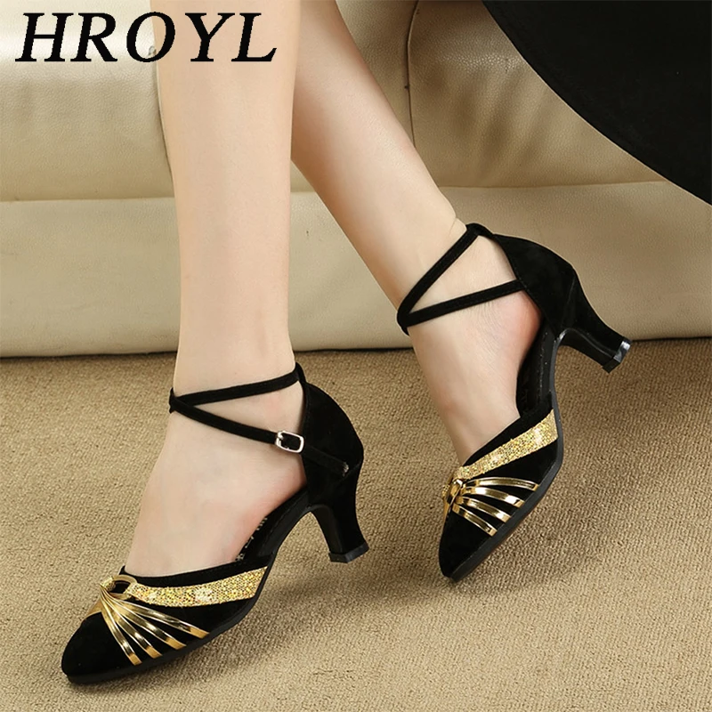 Women's Latin Dance Shoes Modern Closed Toe Ballroom Latin Dancing Girls Tango 3.5/5.5CM Rubber Sole Outdoor