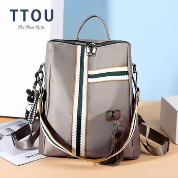 

Women's Daypacks Stripe Zipper Casual PU Leather High Quality Backpack Fashion Tassel Bear Pendant School Bag Detachable Handle