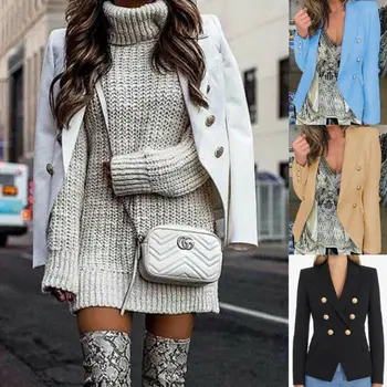 

Women Button Double Breasted Coat Lady Casual Jacket Work Party Blazer Oversized