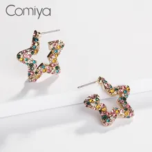 Comiya корейские серьги-гвоздики для женщин mujer Золотая цветная прелесть аксессуары цинковый сплав звезда кристалл мозаика Mujer серьга Brincos