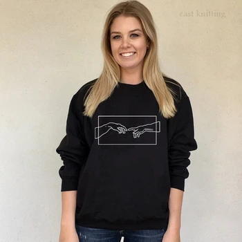 

Creation Hands Graphic Sweatshirts 2019 Women Aesthetic Hoodies Autumn Winter Casual Pullover O-Neck Woman Fleece Harajuku Tops