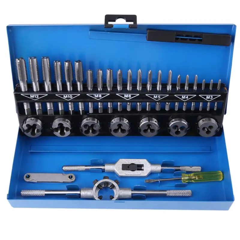

32Pcs/Set Tap Die Set Adjustable Metric Taps Dies Wrench Set Screw Thread Straight Taper Hand Tools Set