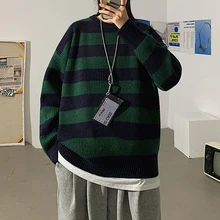 Striped Men Sweaters 2021 Autumn Men's Pullovers Harajuku Streetwear Tate Landon Sweater Green Striped Sweater Women