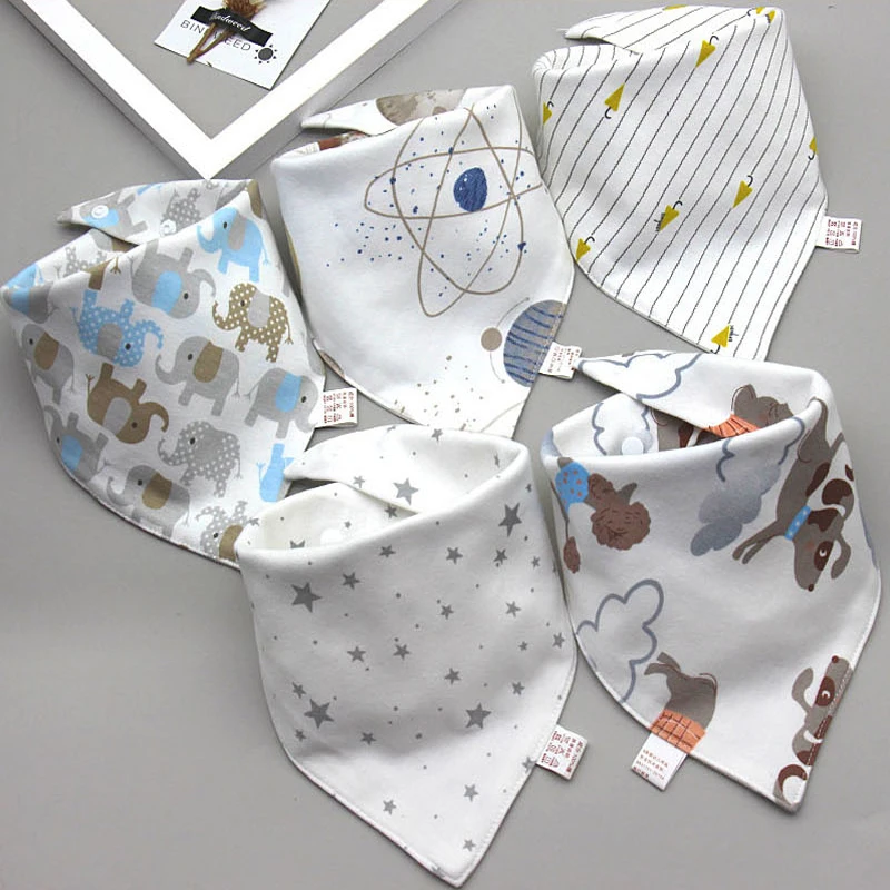 Baby Bibs Triangle Double Cotton Apron Boys Saliva Print Girls Towel 5 Bandana Baby pieces/lot Feeding Cartoon Bibs Cotton Bibs