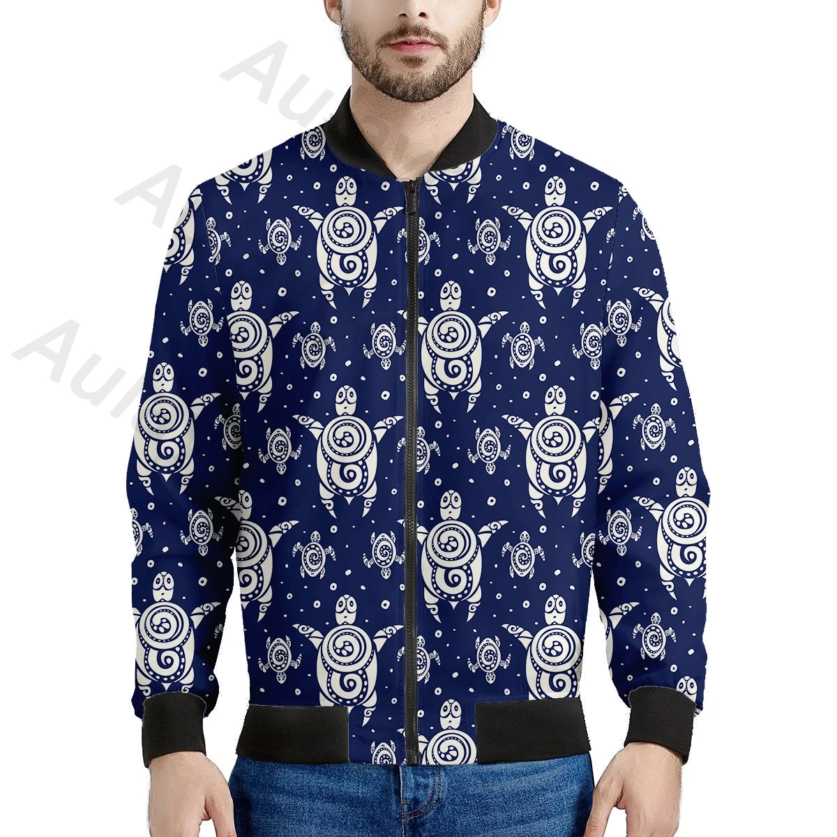 

Aulaygo Jackets Men Cartoon Turtle Pattern Baseball Male Casual Fashion Zipper Comfortable Stand Collar Coat Windbreaker Custom