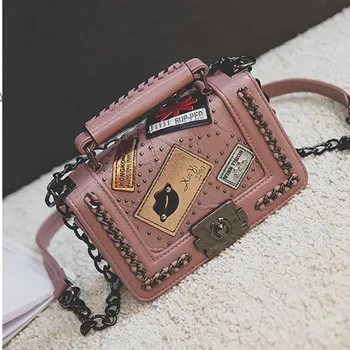 

Small Bag 2016 New One-shouldered Oblique Cross Bag Retro Badge Chain Bag Small Square Bag Women's Handbag Women Bag