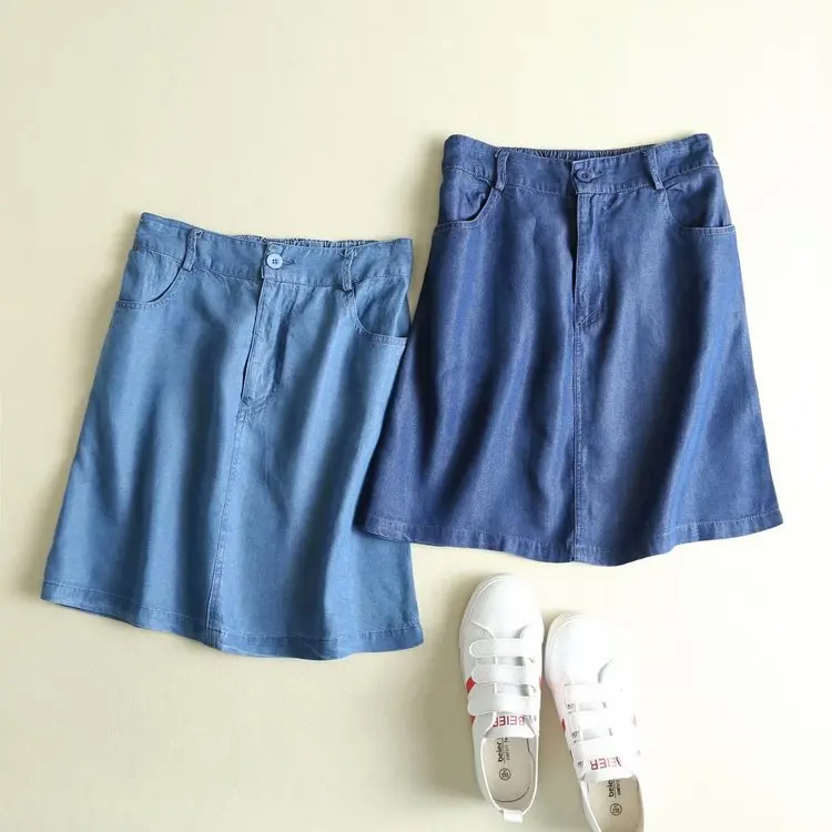 

Versatile Summer New Style Comfortable Versatile High-waisted Slimming Solid Color Retro-Style Thin Tencel Denim Skirt