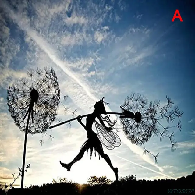 Kertészeti Dekorációk Tündér És Pitypang Fémkert Gyep Táj Szobor Elf Kerti Fém Kézműves - Image 2