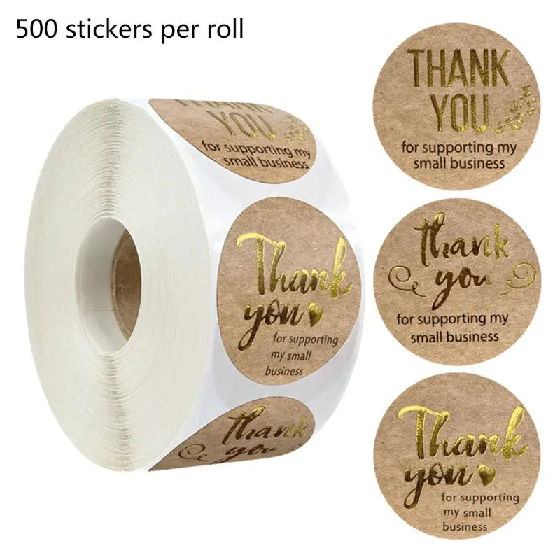 500X 1roll Thank You Stickers Gold Foil Seal Label Shop Sticker For Small J5G2 
