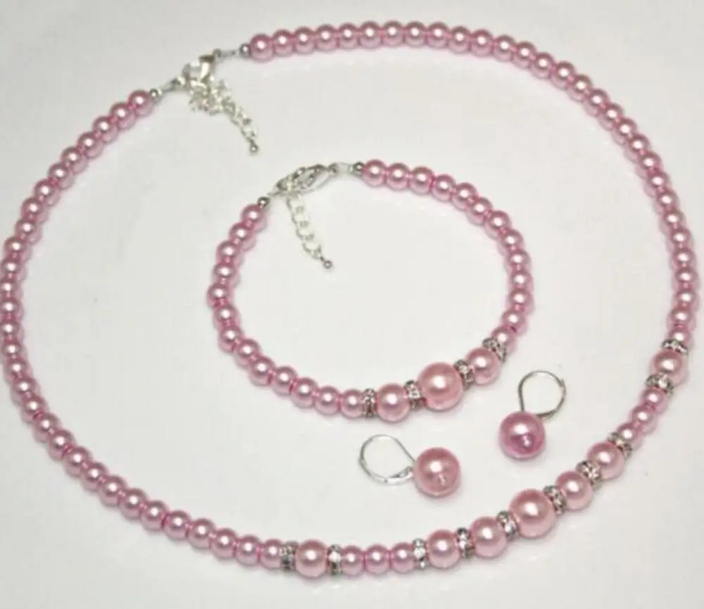 Rosa Diamante Cristal Collar Aretes Pulsera Joyería Conjunto de fiesta de graduación de novia