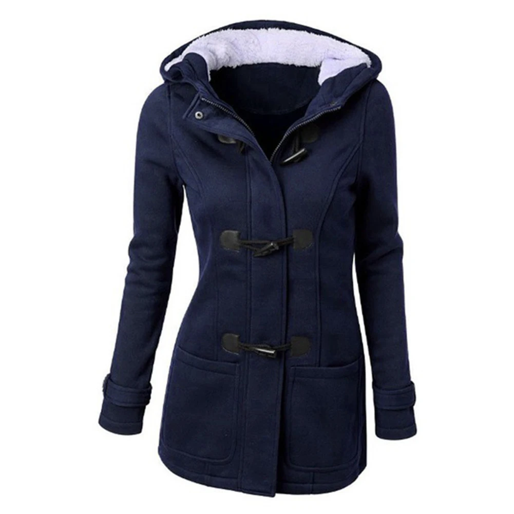 Зимнее модное женское однотонное пальто с капюшоном и пряжкой размера плюс