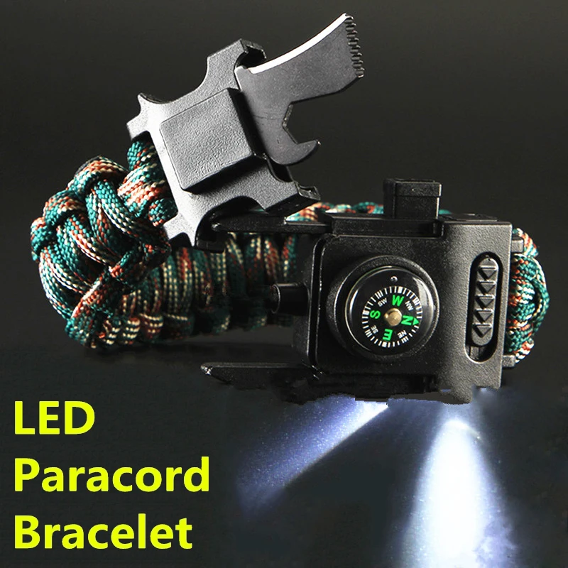 Survival Paracord Bracelet Hand-Rope Hiking Rscue Outdoor Camping LED 4mm Emergency-550