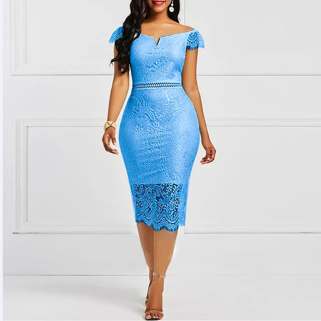 Elegant Lace Evening Wedding Party Dress For Women Blue Sexy Hollow Out Office Ladies Bodycon Dresses Famle Birthday Club Outfit 1