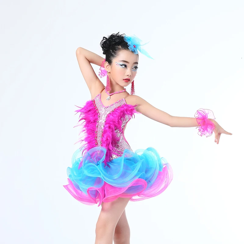 Танцевальный костюм в стиле джаз для девочек; Детские Современные Бальные вечерние платья с блестками для латинских танцев; детское танцевальное платье-пачка; Одежда для девочек