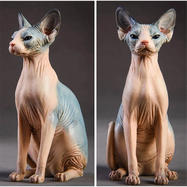 JxK 1:6 Scale Canadian Hairless Cat Pet Sphynx Healing Figure Felidae Animal Collector Toy Resin Desktop Decoration Gift 2