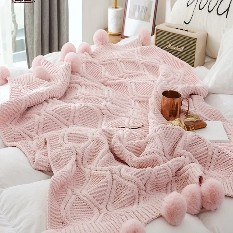 

New style spring and summer cotton blankets, air-conditioning blankets, knitted tassel blankets, lantern ball blankets