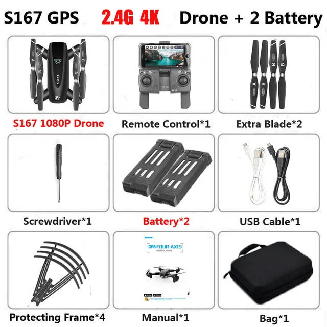 S167 Gps Дрон с камерой 5g Rc Квадрокоптер Дрон 4k Wifi Fpvoff-point Летающий знак фотографии вертолет для видеосъемки игрушка мужской подарок - Цвет: 2.4G 4K 2B